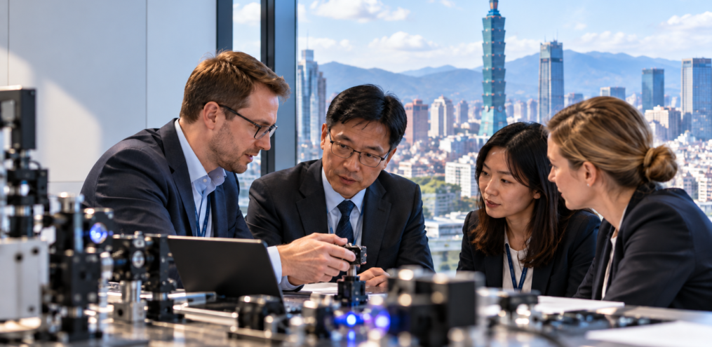 Deutsch-taiwanisches Fachgespräch zu Photonik und Präzisionstechnik vor der Skyline von Taipeh
